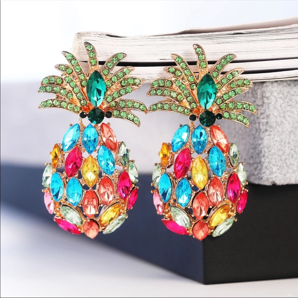 *NEW* Big Inlaid Colorful Rhinestone Cool Earrings - Picture 2 of 6